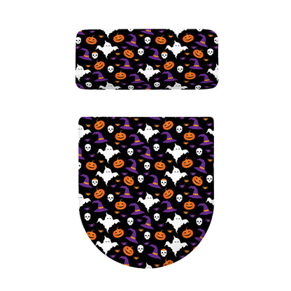 Happy Halloween Ghost Pattern Print Toilet Lid And Tank Cover Set