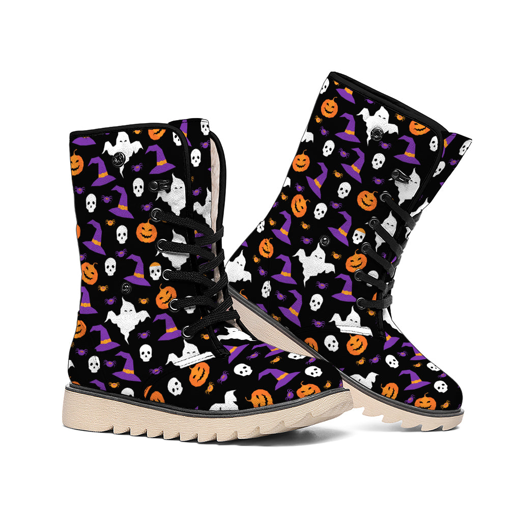 Happy Halloween Ghost Pattern Print Winter Boots