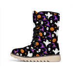Happy Halloween Ghost Pattern Print Winter Boots