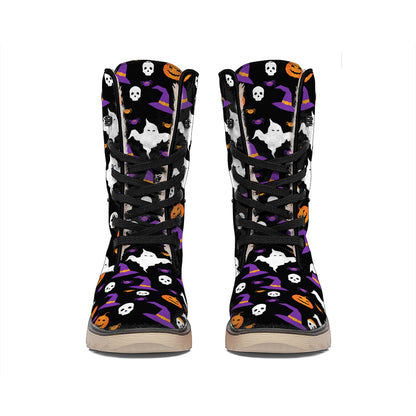 Happy Halloween Ghost Pattern Print Winter Boots