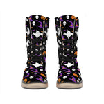 Happy Halloween Ghost Pattern Print Winter Boots
