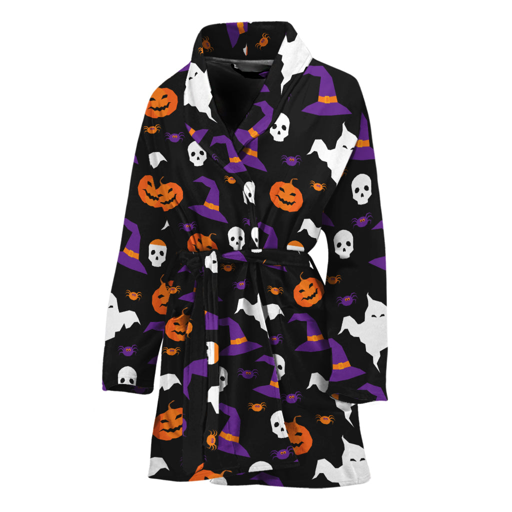 Happy Halloween Ghost Pattern Print Women's Bathrobe