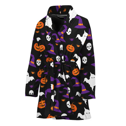 Happy Halloween Ghost Pattern Print Women's Bathrobe