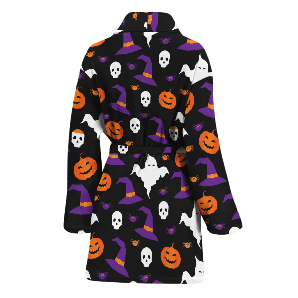 Happy Halloween Ghost Pattern Print Women's Bathrobe
