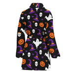 Happy Halloween Ghost Pattern Print Women's Bathrobe