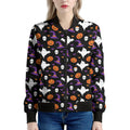 Happy Halloween Ghost Pattern Print Women's Bomber Jacket