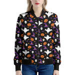 Happy Halloween Ghost Pattern Print Women's Bomber Jacket