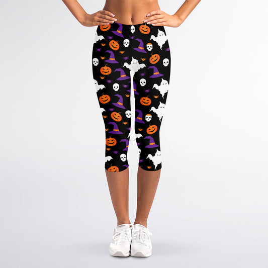 Happy Halloween Ghost Pattern Print Women's Capri Leggings