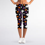 Happy Halloween Ghost Pattern Print Women's Capri Leggings