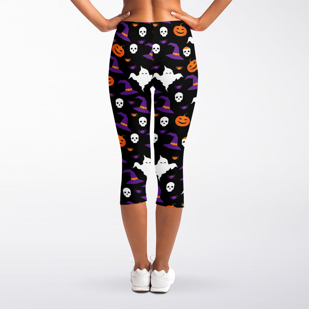 Happy Halloween Ghost Pattern Print Women's Capri Leggings