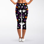 Happy Halloween Ghost Pattern Print Women's Capri Leggings