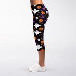 Happy Halloween Ghost Pattern Print Women's Capri Leggings