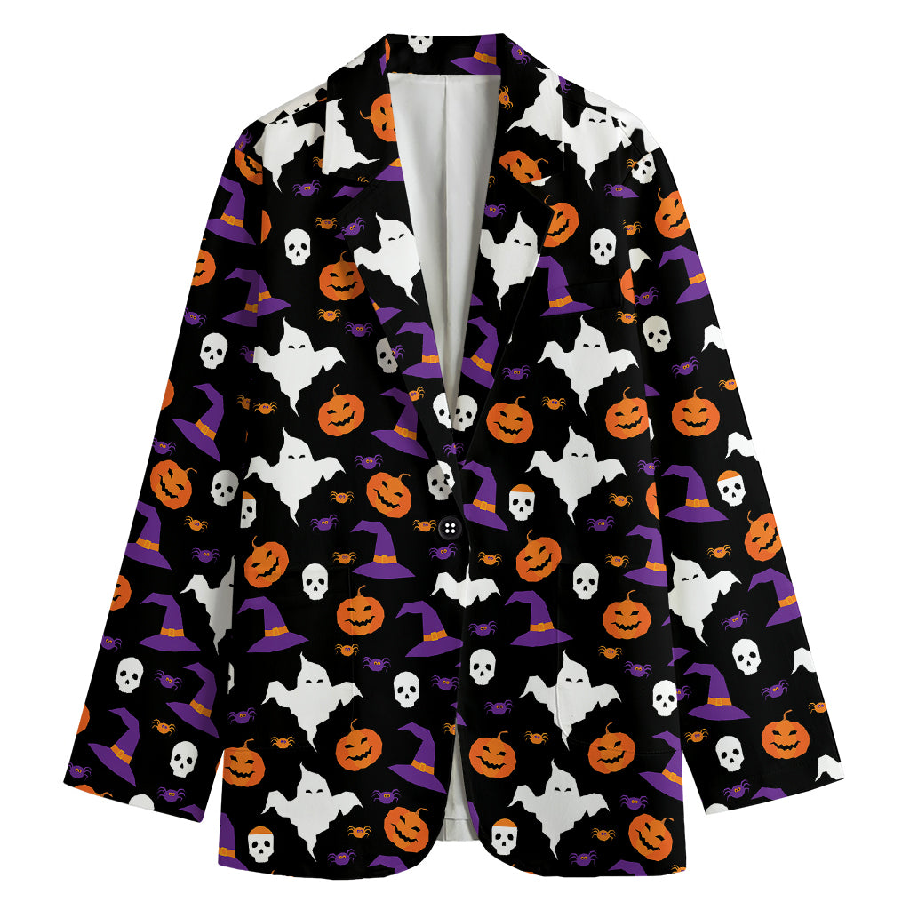 Happy Halloween Ghost Pattern Print Women's Cotton Blazer