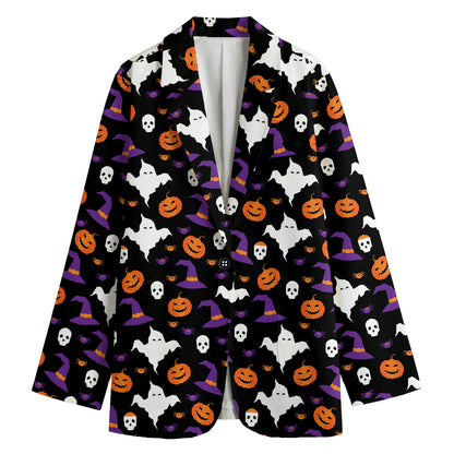 Happy Halloween Ghost Pattern Print Women's Cotton Blazer