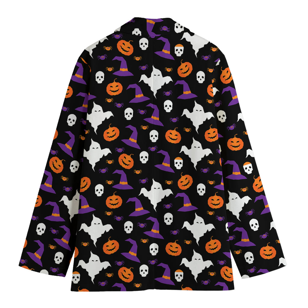 Happy Halloween Ghost Pattern Print Women's Cotton Blazer