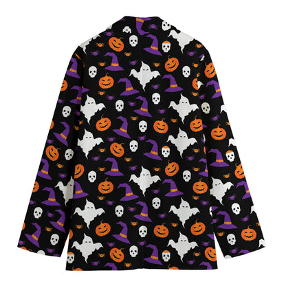 Happy Halloween Ghost Pattern Print Women's Cotton Blazer