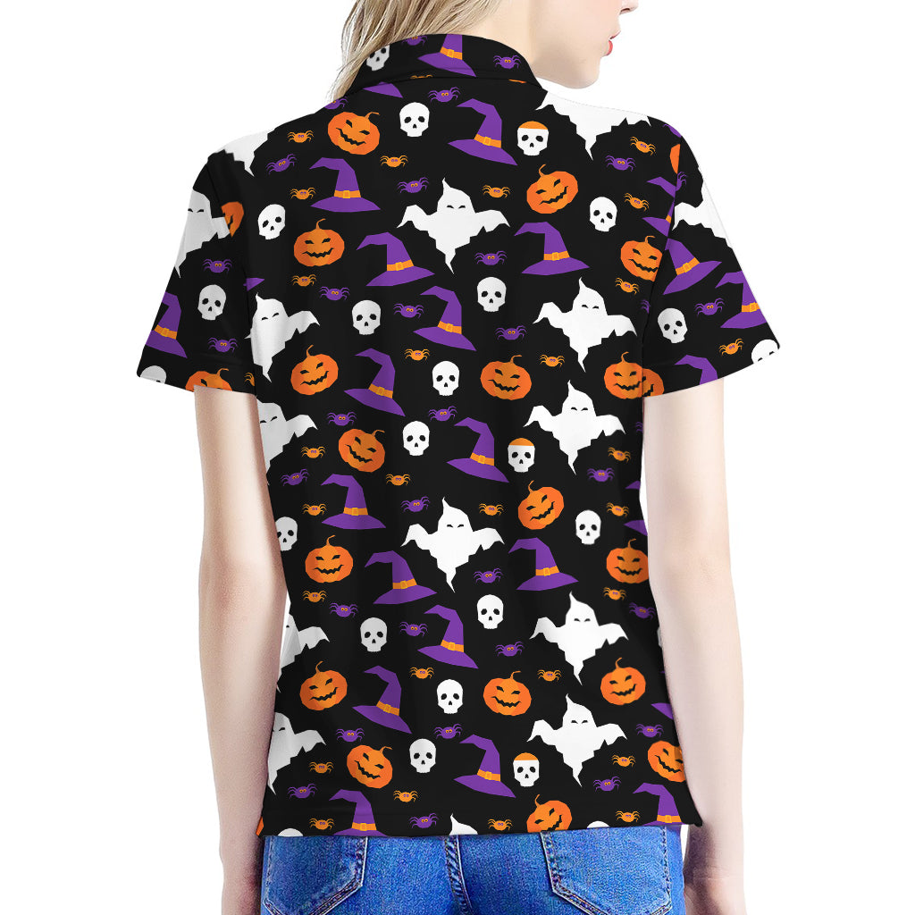 Happy Halloween Ghost Pattern Print Women's Polo Shirt