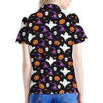 Happy Halloween Ghost Pattern Print Women's Polo Shirt
