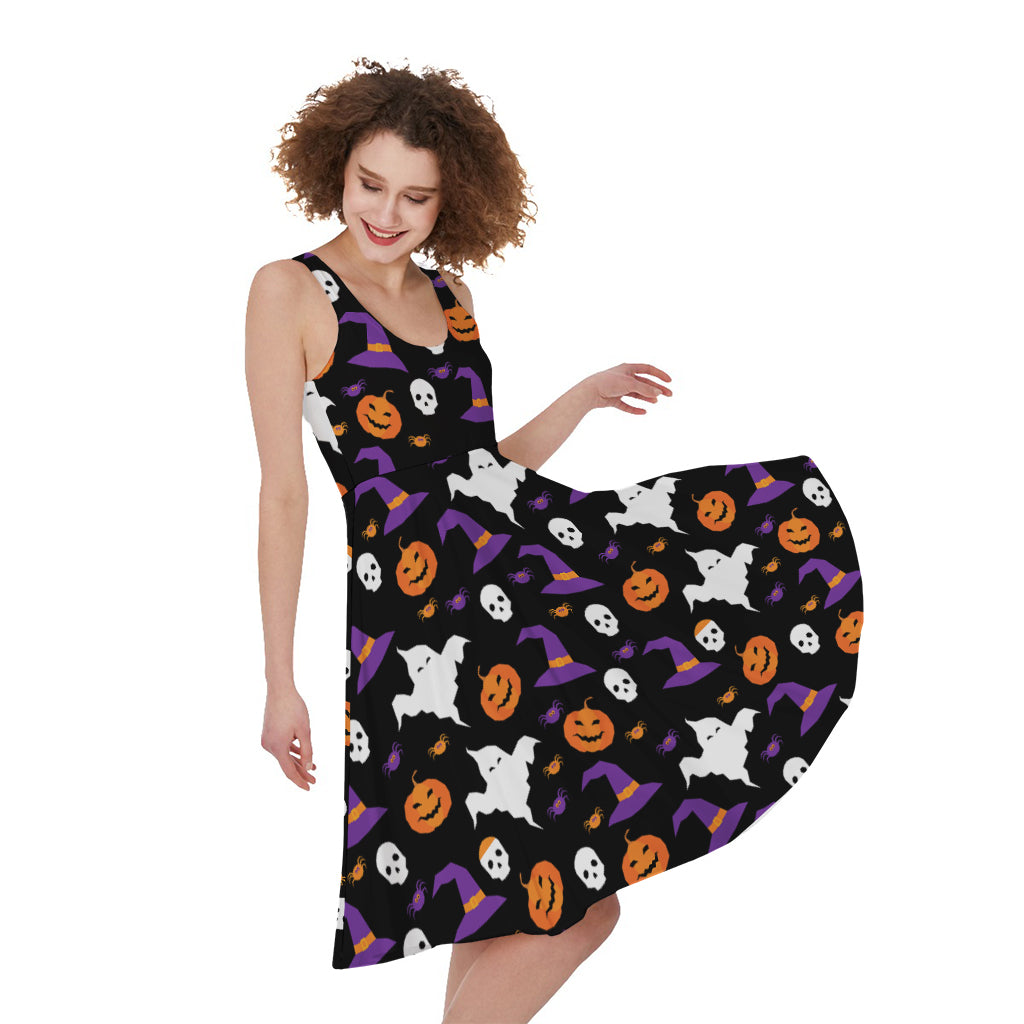 Happy Halloween Ghost Pattern Print Women's Sleeveless Dress