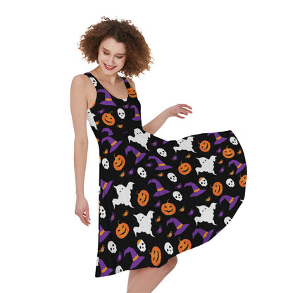 Happy Halloween Ghost Pattern Print Women's Sleeveless Dress