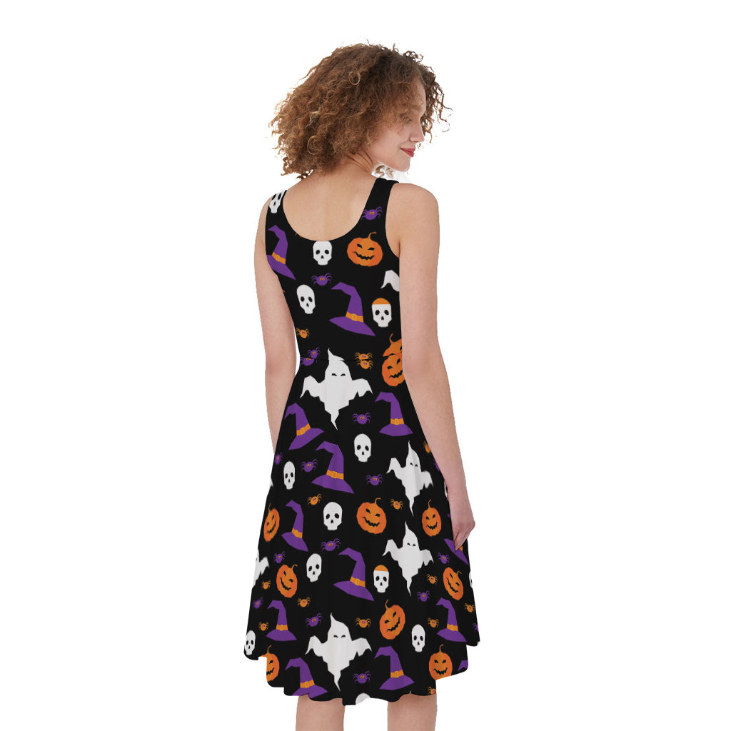 Happy Halloween Ghost Pattern Print Women's Sleeveless Dress