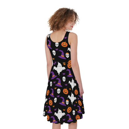 Happy Halloween Ghost Pattern Print Women's Sleeveless Dress