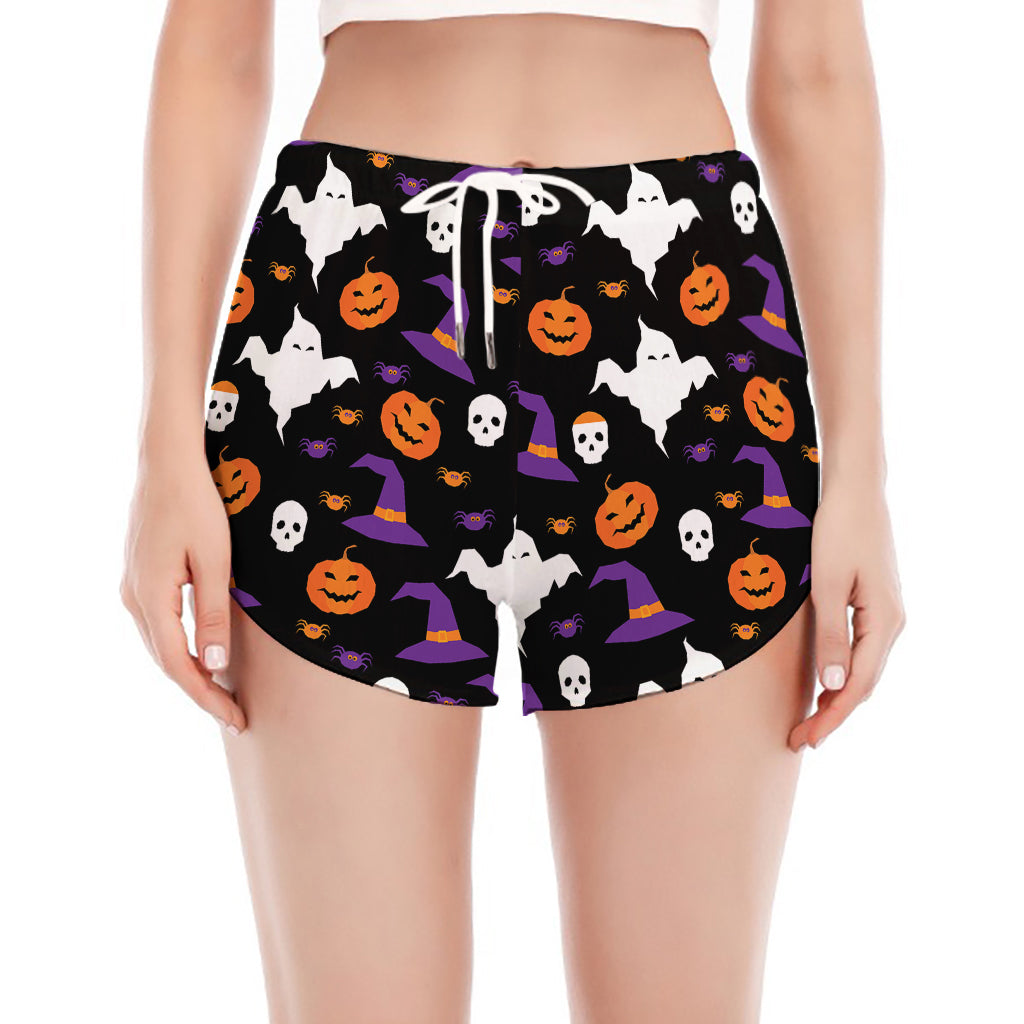 Happy Halloween Ghost Pattern Print Women's Split Running Shorts