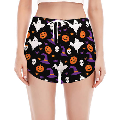 Happy Halloween Ghost Pattern Print Women's Split Running Shorts