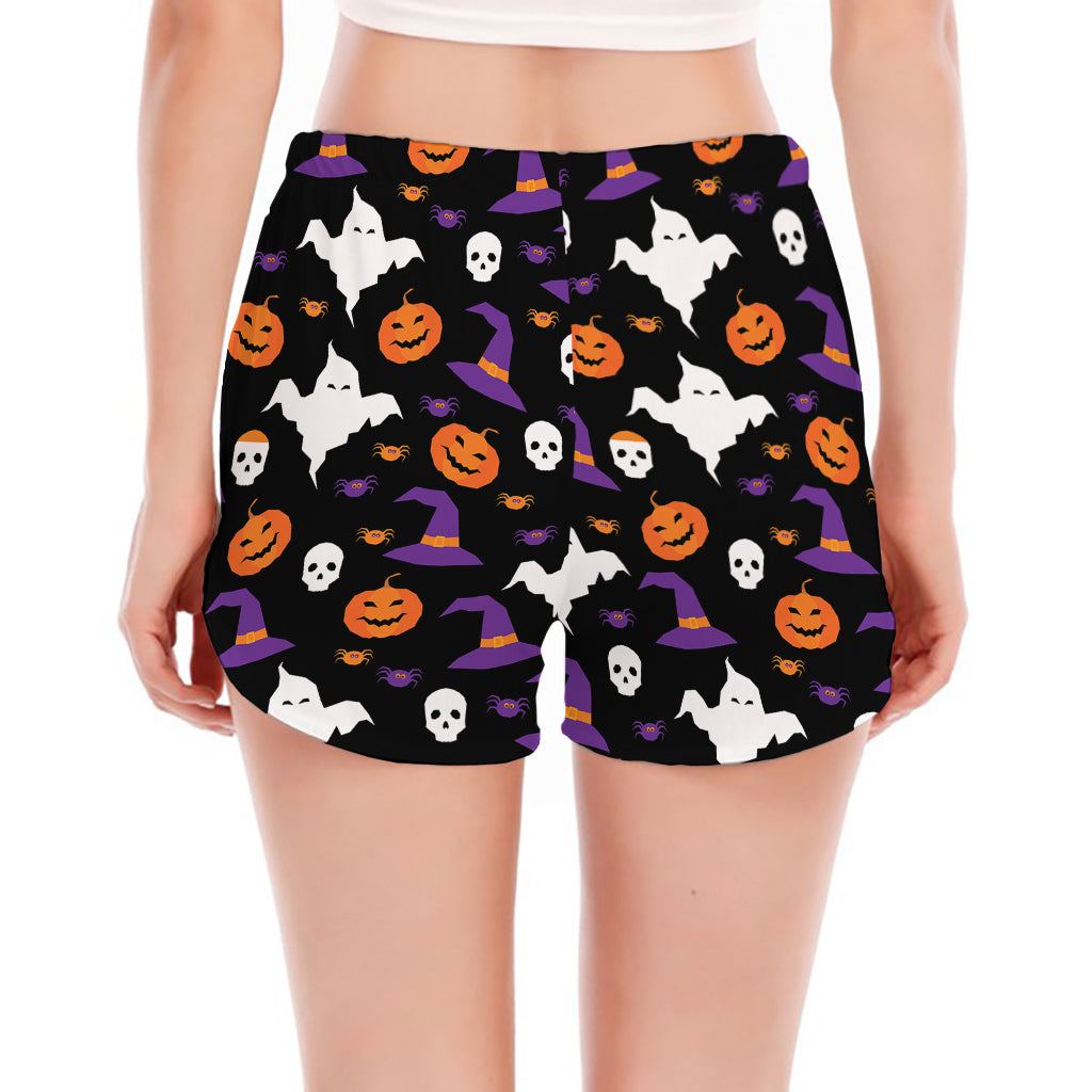 Happy Halloween Ghost Pattern Print Women's Split Running Shorts