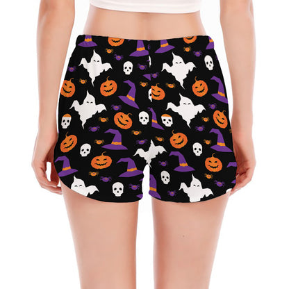 Happy Halloween Ghost Pattern Print Women's Split Running Shorts