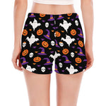 Happy Halloween Ghost Pattern Print Women's Split Running Shorts