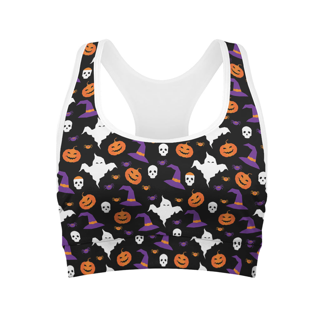 Happy Halloween Ghost Pattern Print Women's Sports Bra