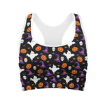 Happy Halloween Ghost Pattern Print Women's Sports Bra