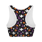 Happy Halloween Ghost Pattern Print Women's Sports Bra