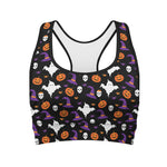 Happy Halloween Ghost Pattern Print Women's Sports Bra