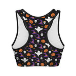 Happy Halloween Ghost Pattern Print Women's Sports Bra