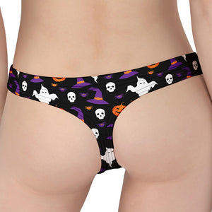 Happy Halloween Ghost Pattern Print Women's Thong