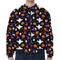 Happy Halloween Ghost Pattern Print Zip Sleeve Bomber Jacket