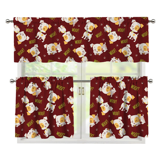 Happy Jack Russell Terrier Pattern Print 3 Piece Kitchen Curtains