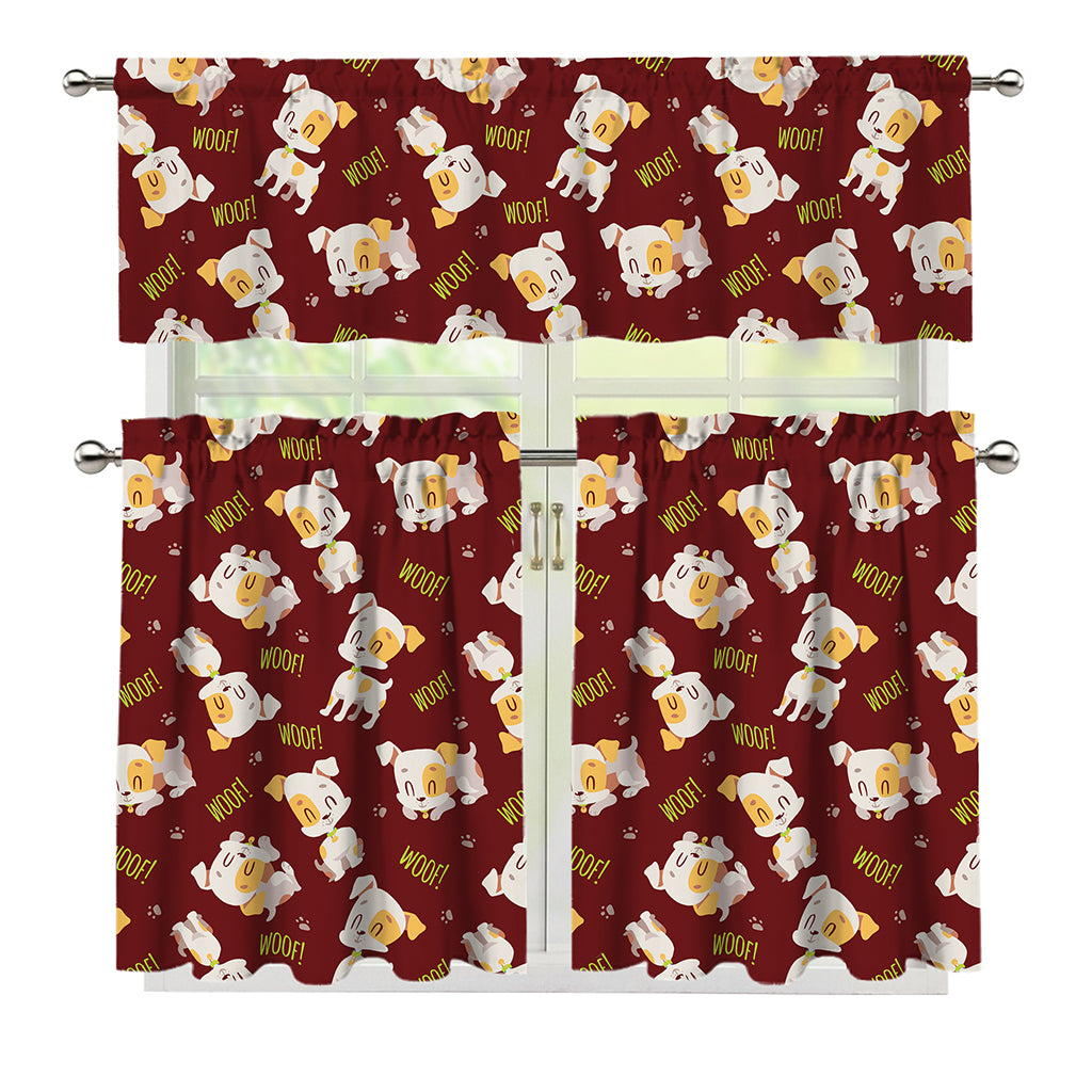 Happy Jack Russell Terrier Pattern Print 3 Piece Kitchen Curtains