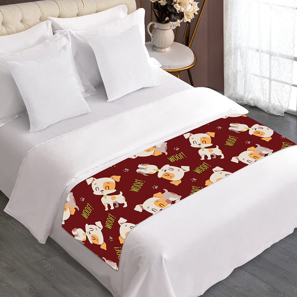 Happy Jack Russell Terrier Pattern Print Bed Runner