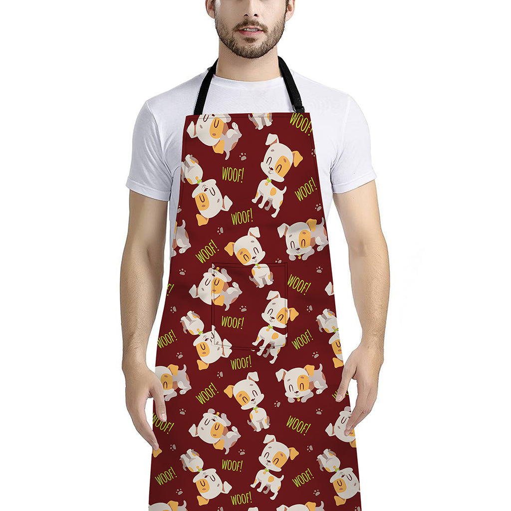 Happy Jack Russell Terrier Pattern Print Bib Apron With Pocket