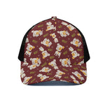 Happy Jack Russell Terrier Pattern Print Black Mesh Trucker Cap