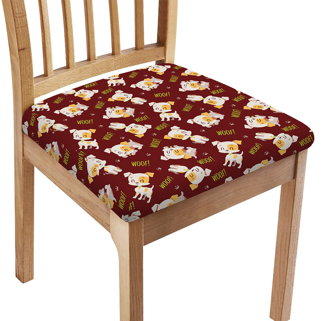 Happy Jack Russell Terrier Pattern Print Chair Cushion Cover