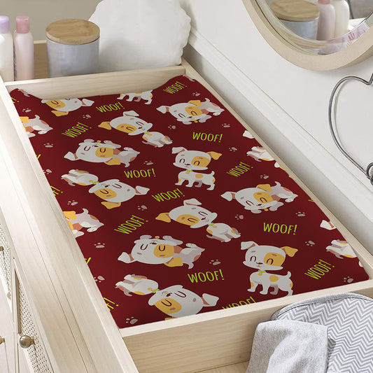 Happy Jack Russell Terrier Pattern Print Changing Pad Cover