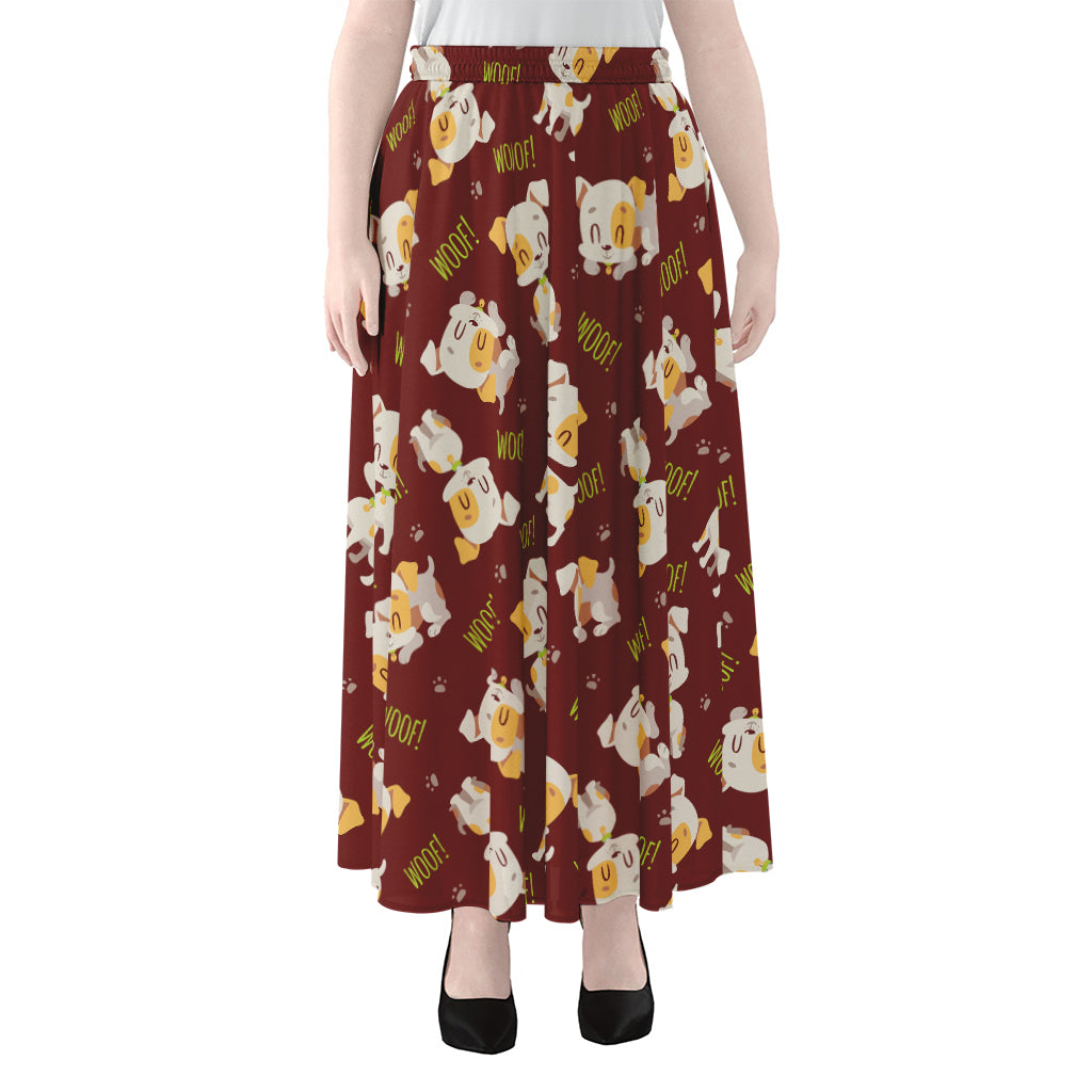 Happy Jack Russell Terrier Pattern Print Chiffon Maxi Skirt