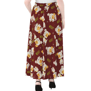 Happy Jack Russell Terrier Pattern Print Chiffon Maxi Skirt