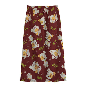 Happy Jack Russell Terrier Pattern Print Cotton Front Slit Maxi Skirt