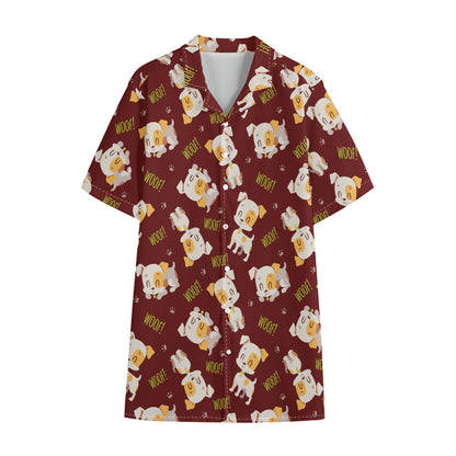 Happy Jack Russell Terrier Pattern Print Cotton Hawaiian Shirt