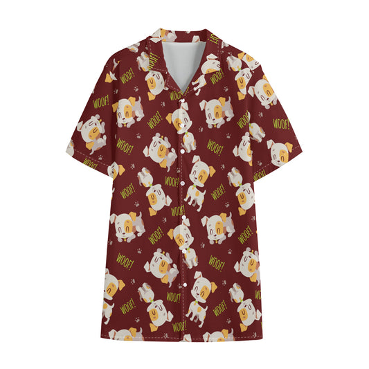 Happy Jack Russell Terrier Pattern Print Cotton Hawaiian Shirt